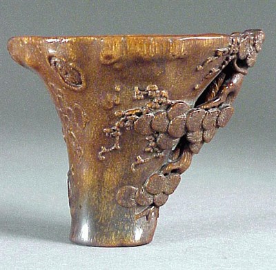Lot 175 - Carved Rhinoceros Horn Libation Cup 18th...