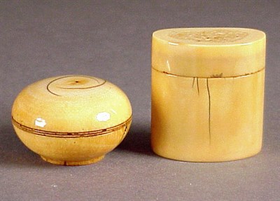 Lot 179 - An Ivory and A Walrus Tusk Ink Paste Box 18th...