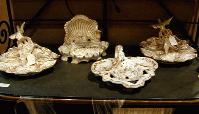 Lot 289 - Four Continental Porcelain Inkstands