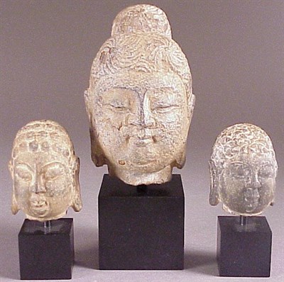 Lot 145 - Three Gray Limestone Heads of Buddha Tang...