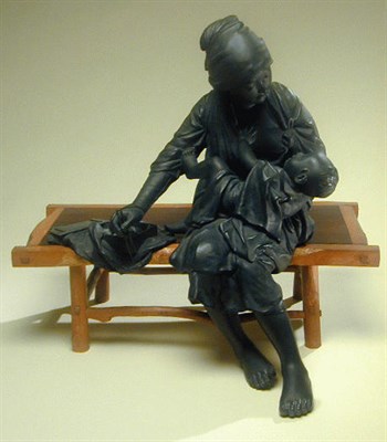 Lot 83 - Fine Tokyo Bronze Group of a Mother and Child...