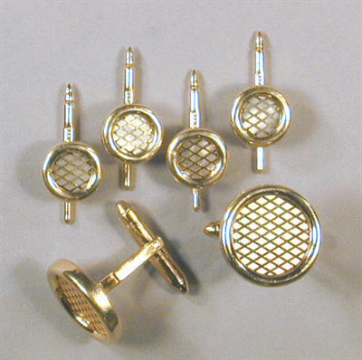Lot 94 - Gold Cufflinks and Stud Set 14 kt. yellow gold,...