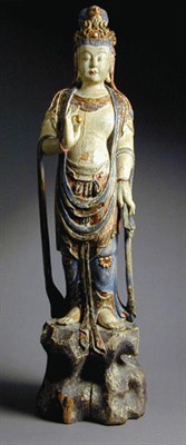 Lot 147 - Polychrome Wood Figure of a Bodhisattva...