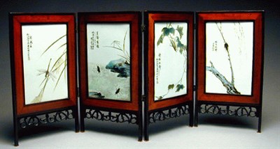 Lot 256 - Small Guangzhou Enameled Porcelain Four-Fold...