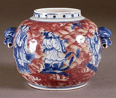 Lot 231 - Underglaze Blue and Copper Red Jarlet with...