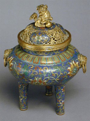 Lot 155 - Good Blue-Ground Gilt-Mounted Cloisonne Ding...