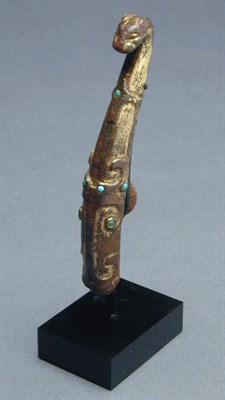 Lot 123 - Turquoise-Inlaid Gilt-Bronze Garment Hook with...