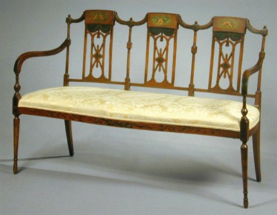 Lot 521 - Edwardian Painted Satinwood Triple-Back Settee