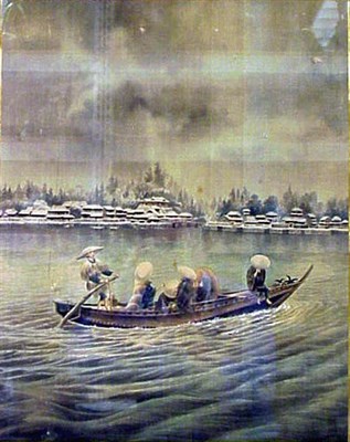 Lot 63 - Japanese Watercolor on Silk of a Launch in...