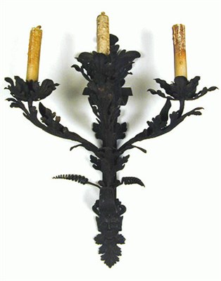 Lot 173 - Pair of Baroque Style Wrought Iron Three-Light...
