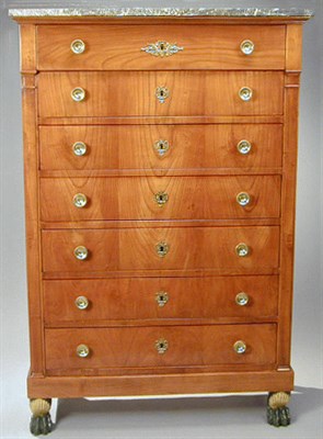 Lot 639 - Continental Neoclassical Fruitwood Semainier...
