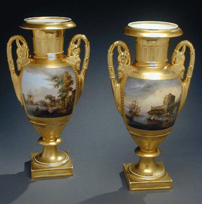 Lot 607 - Pair of Paris Porcelain Two-Handled Vases...