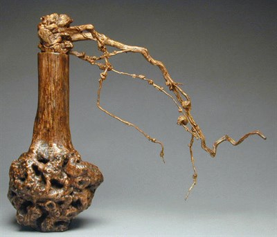 Lot 161 - Burl Bottle Vase with Burl Prunus Branch...
