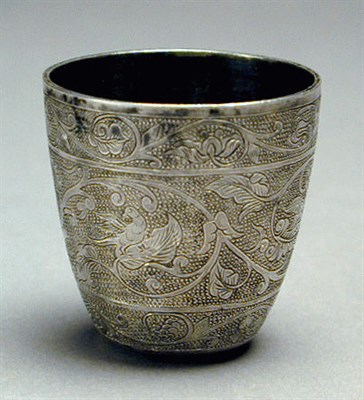 Lot 144 - Stippled and Engraved Silver Thimble Cup Tang...