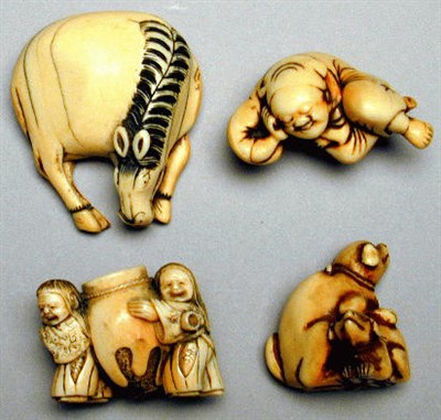 Lot 90 - Four Ivory Netsuke 18th and 19th Centuries...