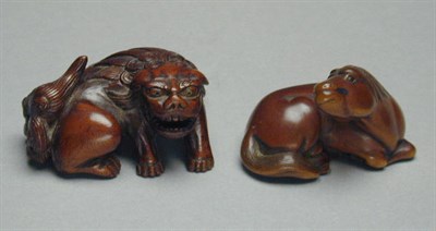 Lot 91 - Wood Netsuke of a Recumbent Horse and a Wood...