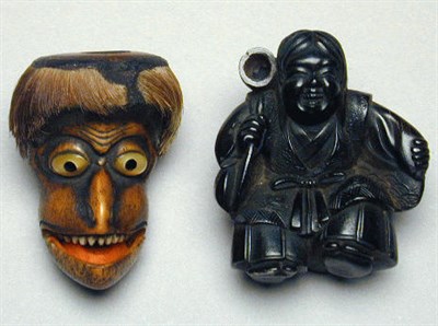 Lot 92 - Pressed Horn Netsuke of a Shojo and a Staghorn...