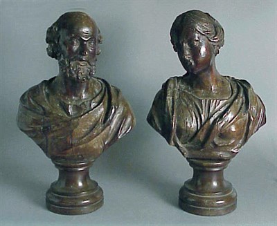 Lot 336 - Pair of Continental Carved Wood Busts 18th...