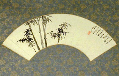Lot 69 - Japanese Fan Painting of Bamboo Signed Keikoku...