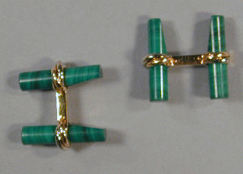 Lot 211 - Pair of Gold and Malachite Cufflinks Each...
