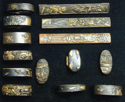 Lot 62 - Group of Kodogu 19th Century Three kozuka, six...