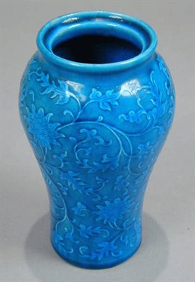 Lot 244 - Finely-Carved Blue-Glazed Porcelain Vase...
