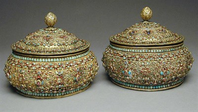 Lot 4 - Pair of Decorated Nepalese Gilt-Metal Caskets...