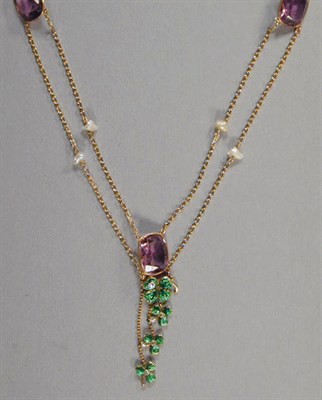 Lot 181 - Art Nouveau Style Amethyst and Enamel Necklace...