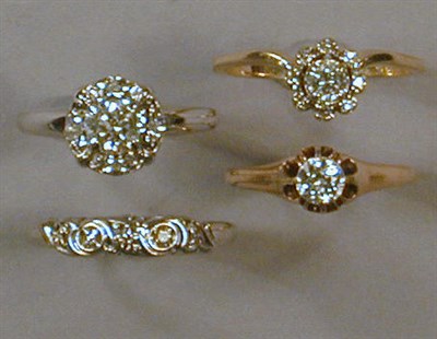 Lot 108 - Four Assorted Diamond Rings 14 kt. yellow and...