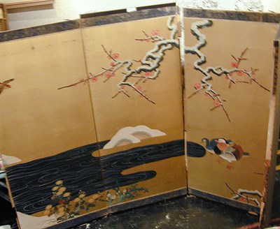 Lot 801 - Japanese Gold Paper Five-Fold Screen