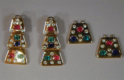 Lot 599 - Pair of Diamond, Emerald, Sapphire and Ruby...