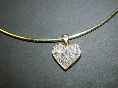 Lot 442 - Gold and Diamond Heart-Shaped Pendant Necklace...