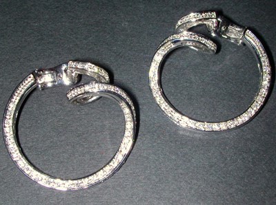 Lot 369 - Pair of Gold and Diamond Hoop Earrings 18 kt....