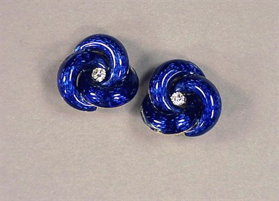 Lot 296 - Pair of Enamel and Diamond Earclips 18 kt....