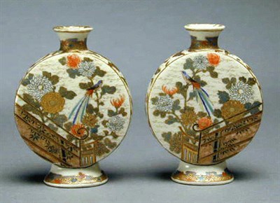 Lot 47 - Pair of Miniature Satsuma Moon Flasks Meiji...