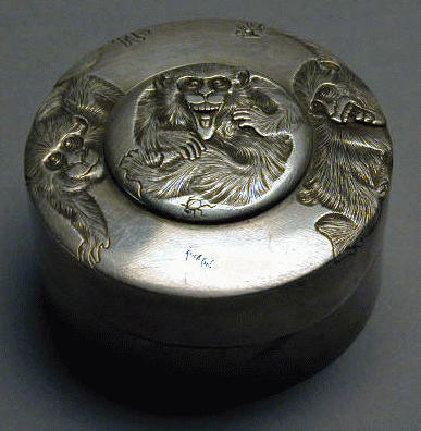 Lot 79 - Japanese Silver Monkey Motif Circular Box with...
