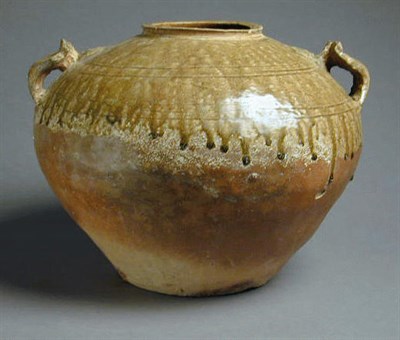 Lot 80A - Chinese Ash-Glazed Jar with Relief Molded...