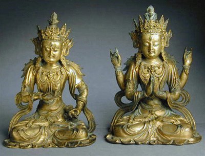 Lot 138 - Good Pair of Gilt-Bronzes of Vajrasattva and...