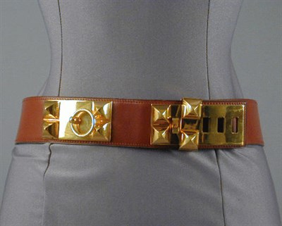 Lot 1011 - Hermes Dog Collar Belt 1970 Cognac leather...