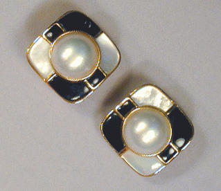 Lot 217 - Pair of Enamel and Pearl Earrings Square, with...