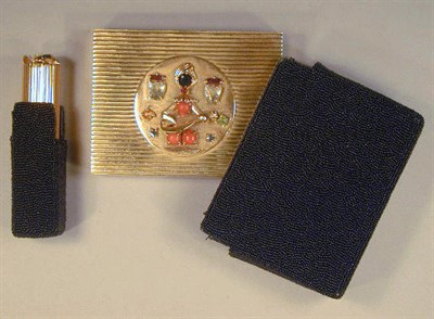 Lot 128 - 14 Kt. Gold Jeweled Compact Set 1960s Incised...