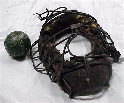 Lot 119 - Catcher's Mask and a Green Leather Baseball...