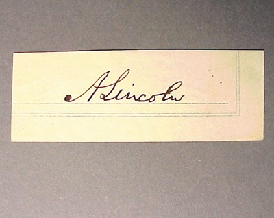 Lot 11 - LINCOLN, ABRAHAM Clipped signature ("A Lincoln"...