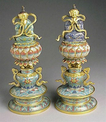 Lot 200 - Pair of Cloisonne and Gilt-Copper Altar...