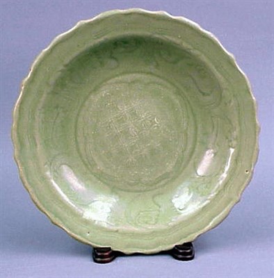 Lot 61A - Chinese Engraved Piecrust Longquan Dish Ming...