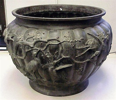 Lot 72 - Japanese Lobed Bronze Urn Molded with Birds...