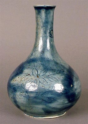 Lot 54 - Blue-Glazed, Engraved Bottle Vase Late Choson...