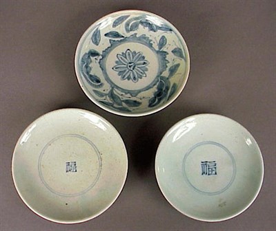 Lot 43 - Three Blue and White Saucer Dishes 19th...