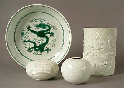 Lot 224 - Three White Porcelain Scholar's Articles and a...
