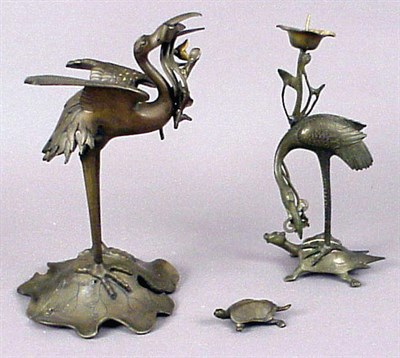Lot 743 - Two Chinese Brass Models of Cranes as...